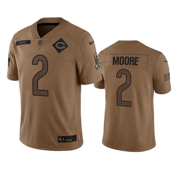 Men%27s Chicago Bears #2 DJ Moore 2023 Brown Salute To Service Limited Football Stitched Jersey Dyin